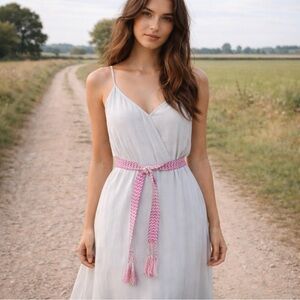 Pink Chevron Tassel Boho Long Belt